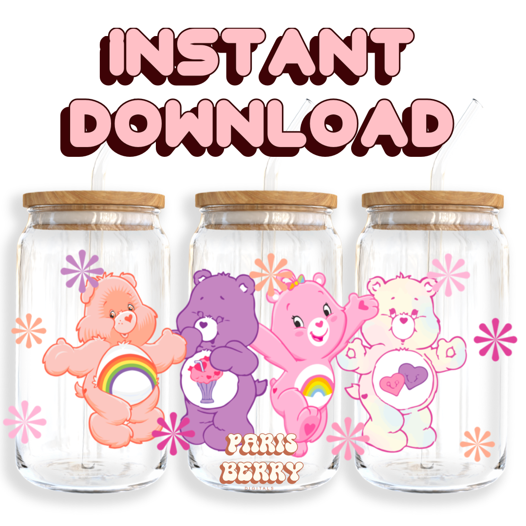 Care Pink Bear Friends - 16oz PNG Cup Wrap | Instant Digital Download