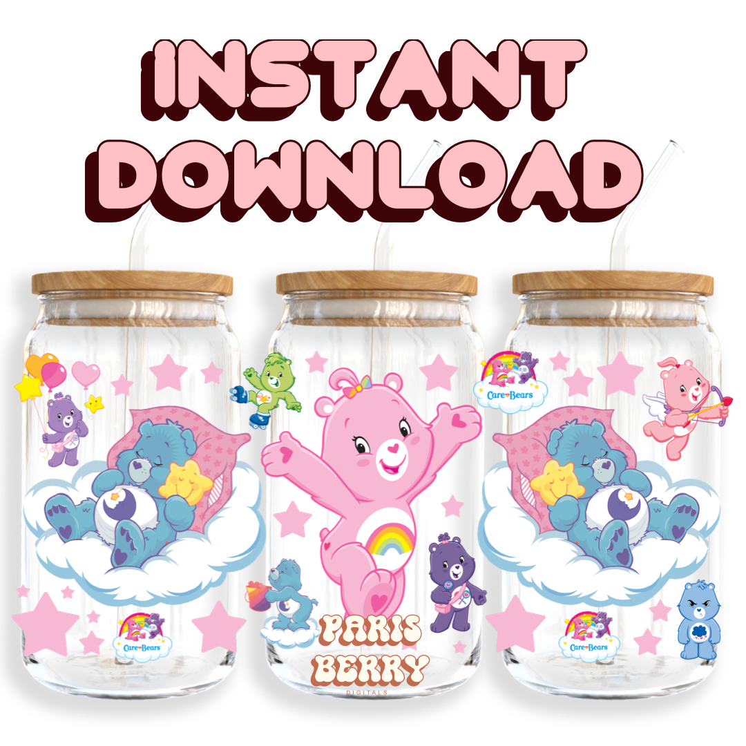 Care Star Bears - 16oz PNG Cup Wrap | Instant Digital Download