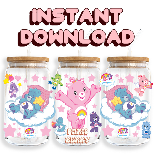 Care Star Bears - 16oz PNG Cup Wrap | Instant Digital Download