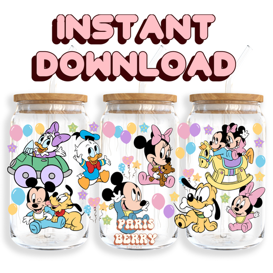 Baby Mouse & Friends - 16oz PNG Cup Wrap | Instant Digital Download