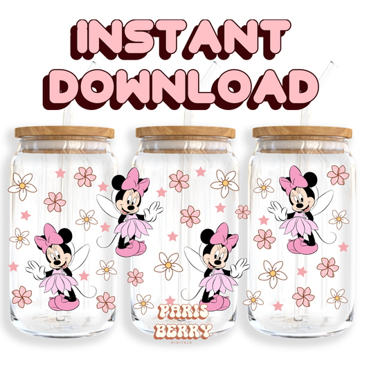 Cute Pink Fairy Mouse - 16oz PNG Cup Wrap | Instant Digital Download