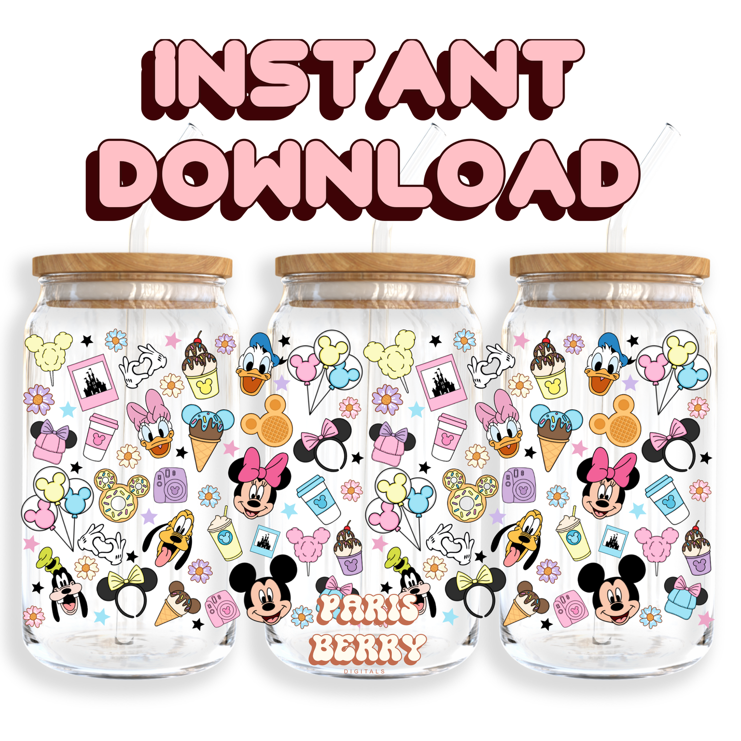 Park Mouse & Friends - 16oz PNG Cup Wrap | Instant Digital Download