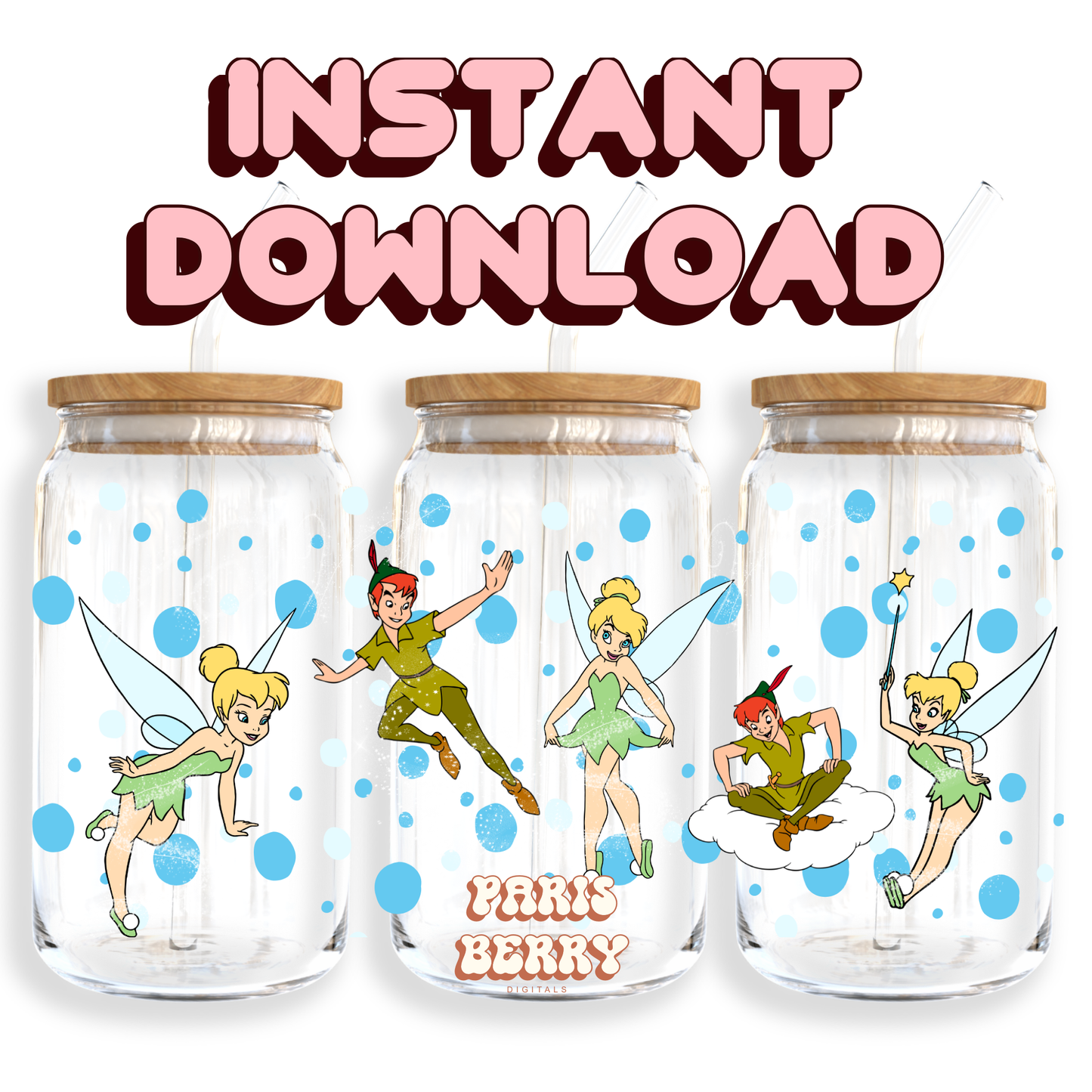 Peter & Tinker Fairy - 16oz PNG Cup Wrap | Instant Digital Download