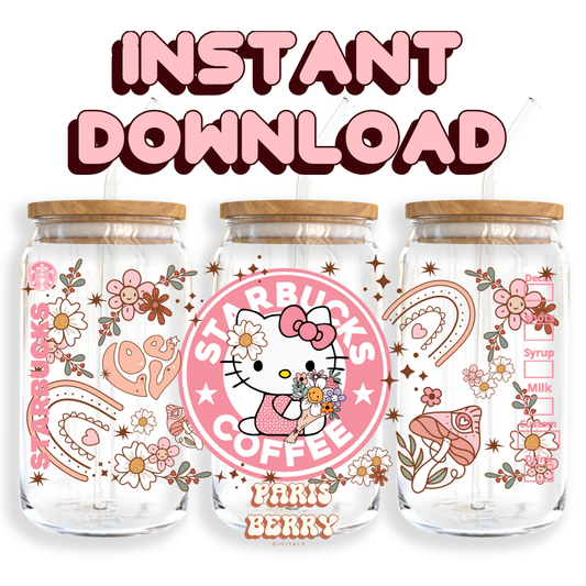 Pink H.Kitty Spring Coffee - 16oz PNG Cup Wrap | Instant Digital Download