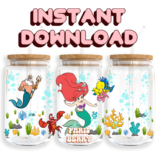 Ariel Under The Sea Princess - 16oz PNG Cup Wrap | Instant Digital Download