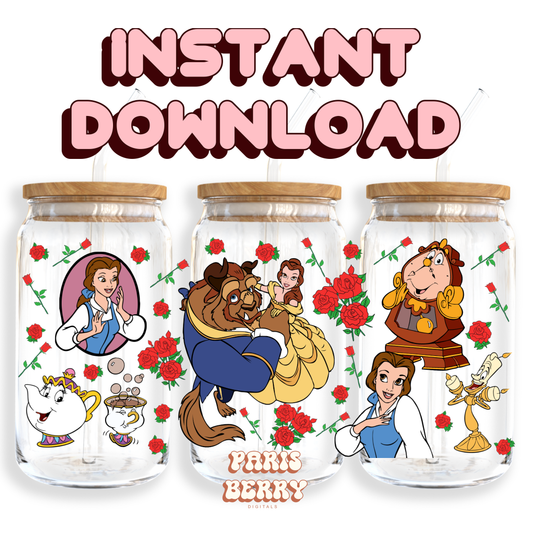 Beauty & Beast Rose - 16oz PNG Cup Wrap | Instant Digital Download