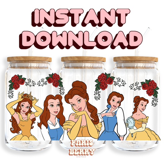 Beauty & Beast Belle - 16oz PNG Cup Wrap | Instant Digital Download