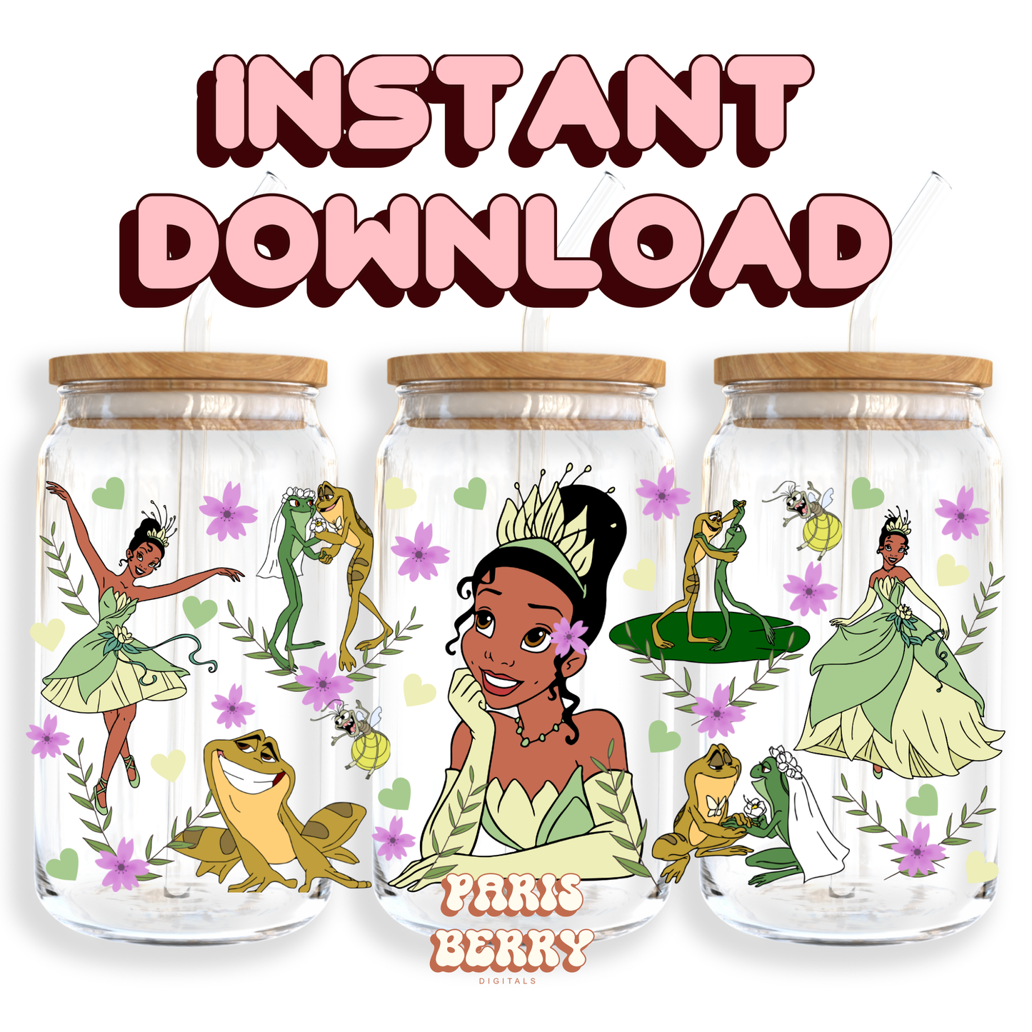 Frog Princess Tiana - 16oz PNG Cup Wrap | Instant Digital Download