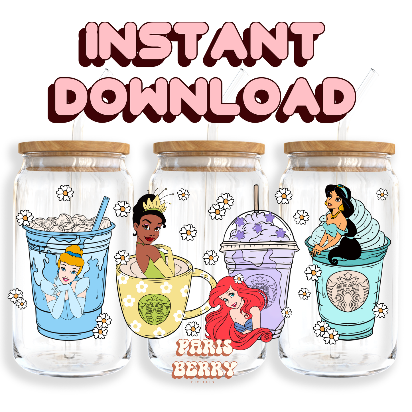 Magic Princess Drinks - 16oz PNG Cup Wrap | Instant Digital Download