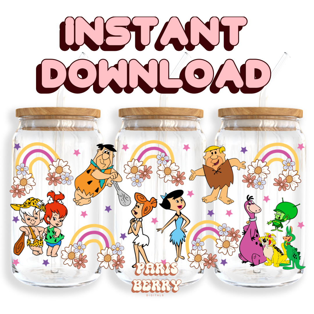 Caveman Family & Friends - 16oz PNG Cup Wrap | Instant Digital Download