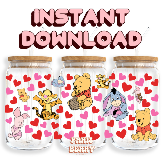 Honey Bear & Friends Heart - 16oz PNG Cup Wrap | Instant Digital Download