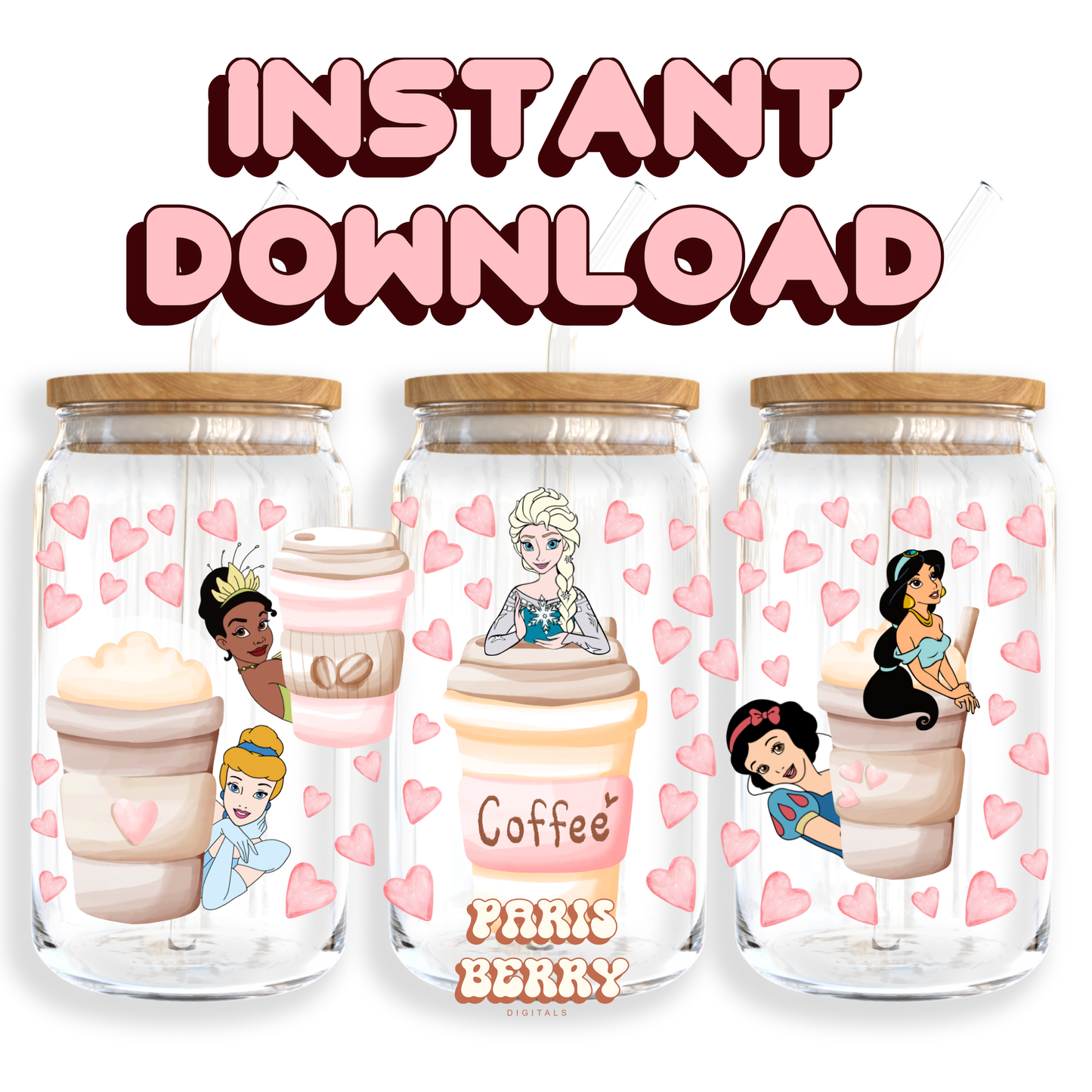 Magic Princess Drinks - 16oz PNG Cup Wrap | Instant Digital Download