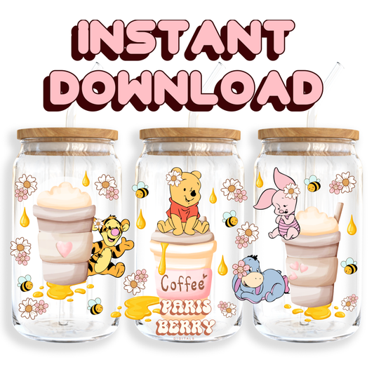 Baby Honey Pooh Bear Drinks - 16oz PNG Cup Wrap | Instant Digital Download