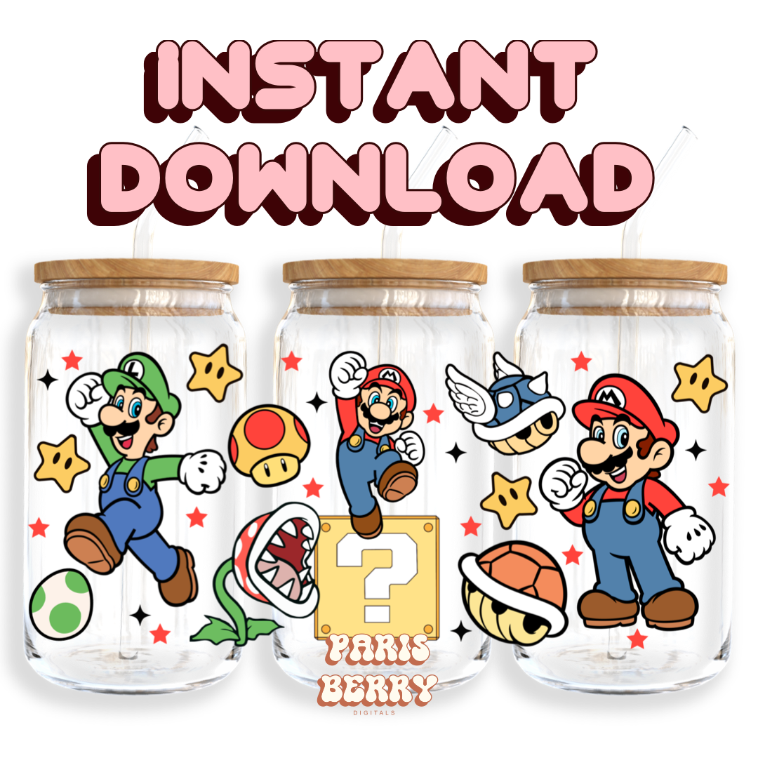 Super Bros 64 - 16oz PNG Cup Wrap | Instant Digital Download