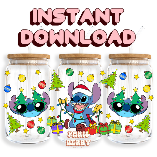 Cute Blue Christmas - 16oz PNG Cup Wrap | Instant Digital Download