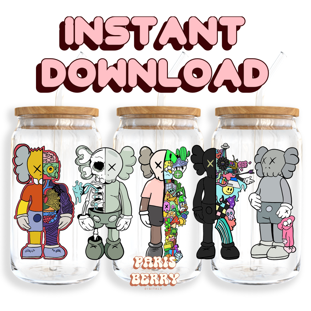 Spooky Kaws - 16oz PNG Cup Wrap | Instant Digital Download