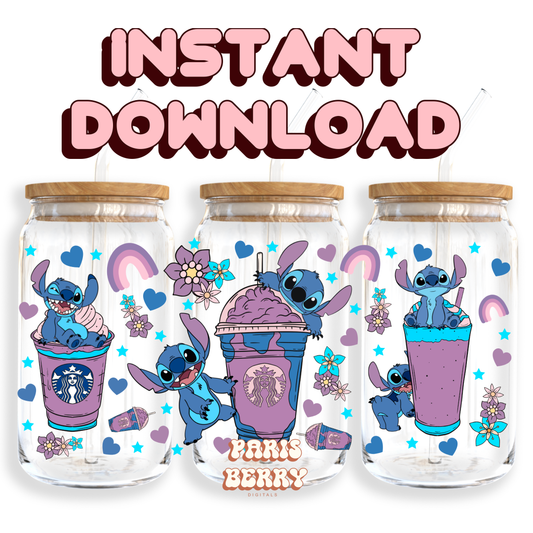 Cute Blue Drinks - 16oz PNG Cup Wrap | Instant Digital Download