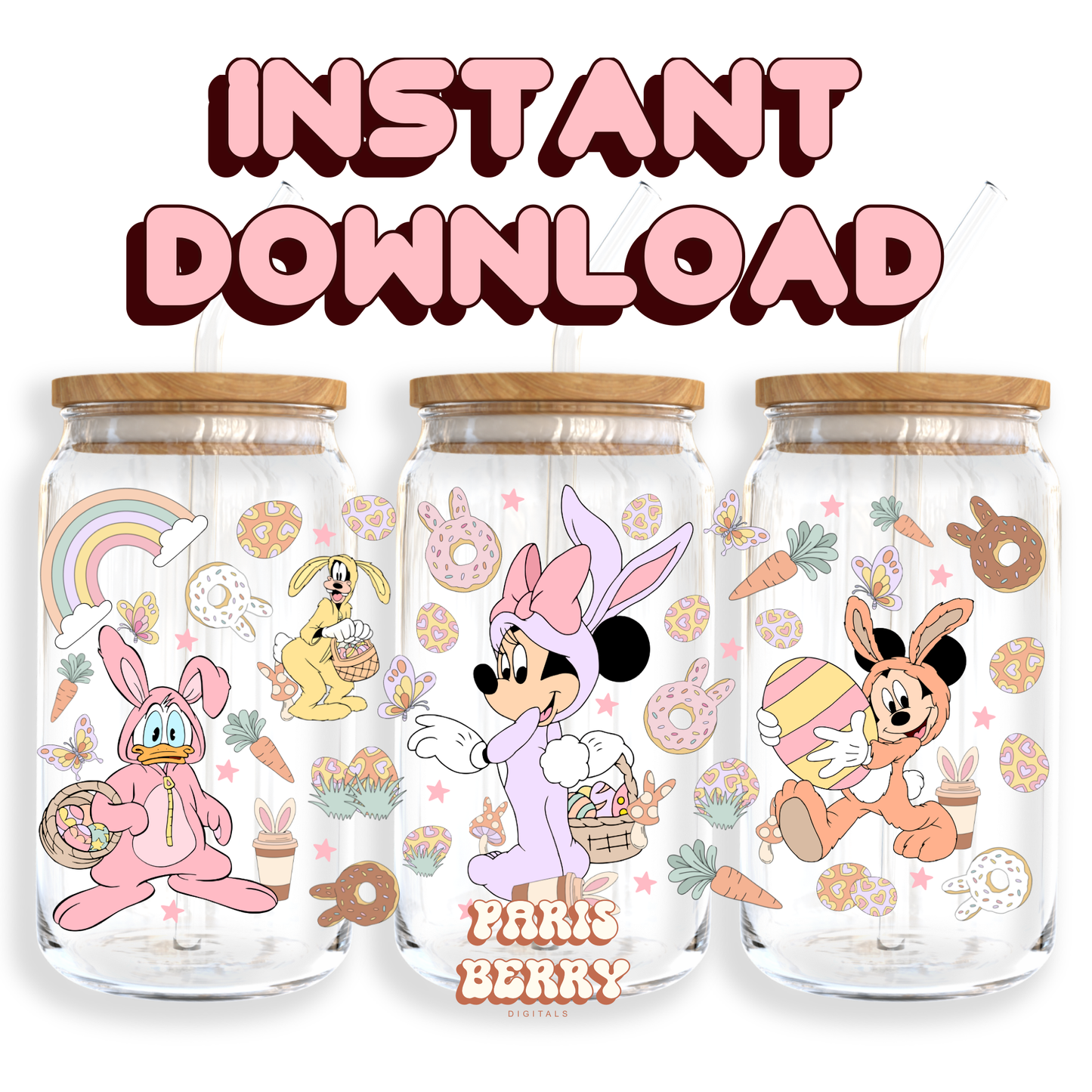 Cute Bunny Mouse & Friends - 16oz PNG Cup Wrap | Instant Digital Download