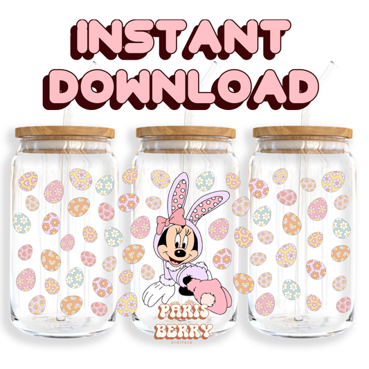 Cute Bunny Mouse Floral - 16oz PNG Cup Wrap | Instant Digital Download