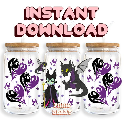 Purple Dragon Princess - 16oz PNG Cup Wrap | Instant Digital Download