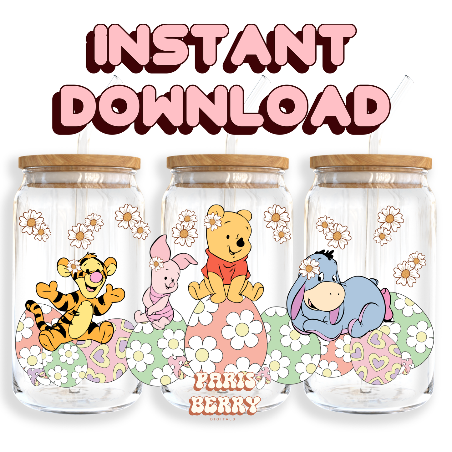 Honey Pooh Bear Easter - 16oz PNG Cup Wrap | Instant Digital Download