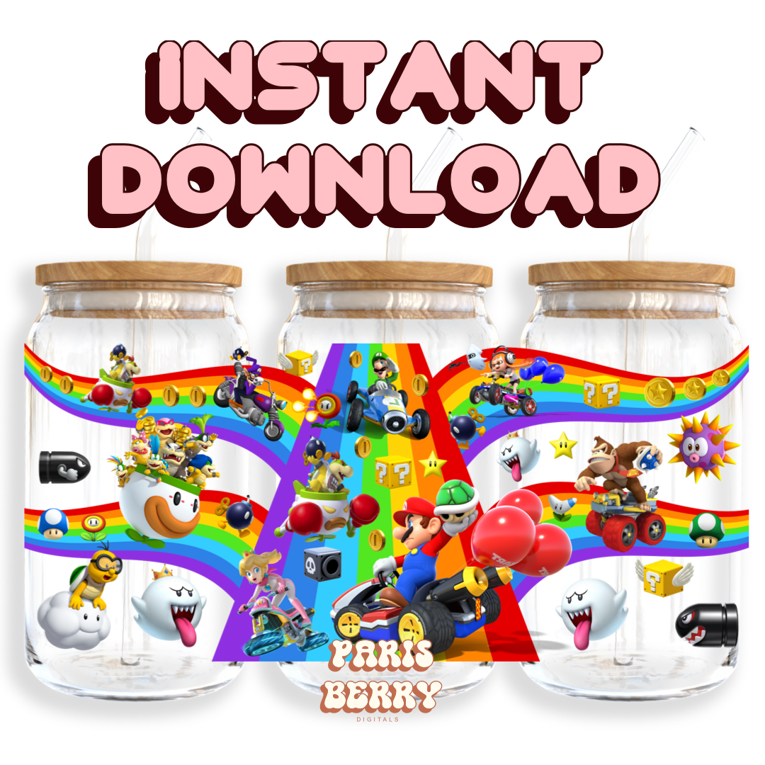 Super Rainbow Kart - 16oz PNG Cup Wrap | Instant Digital Download