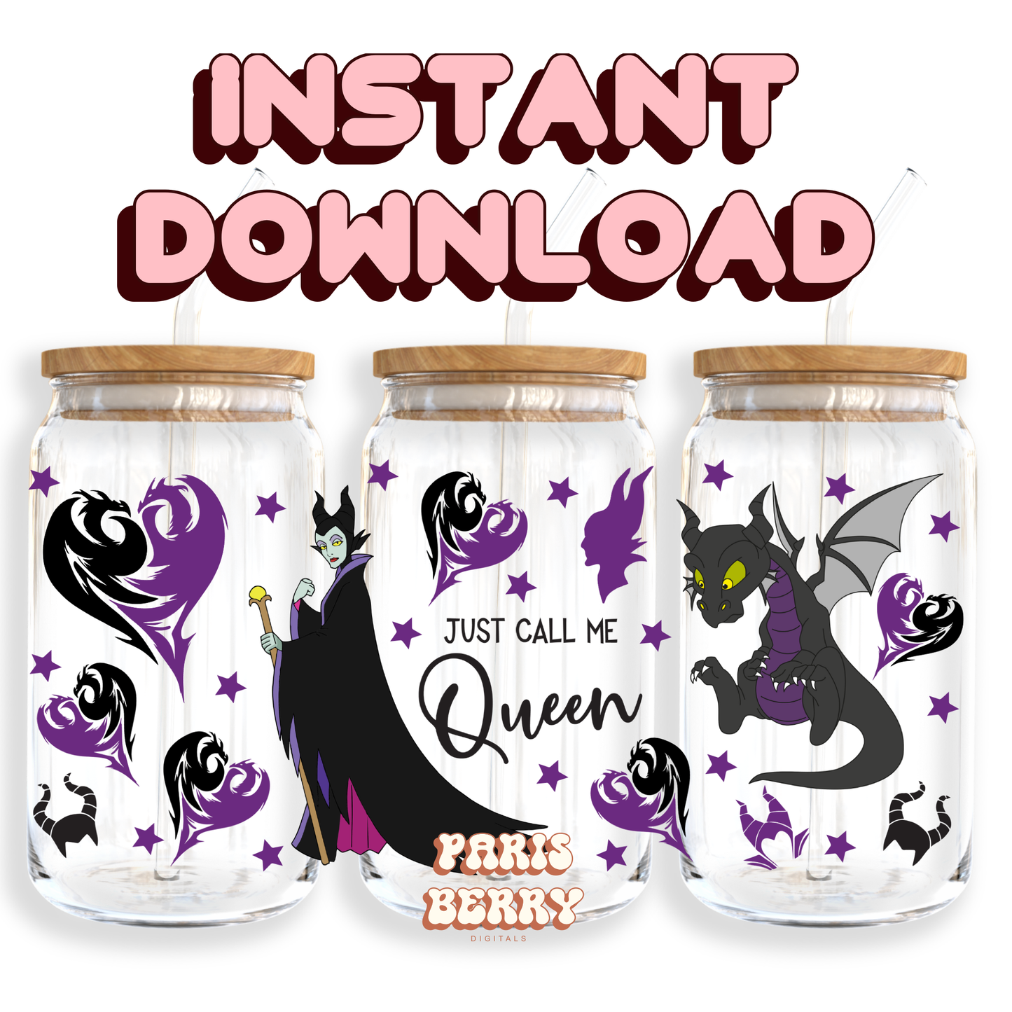 Dragon Evil Queen - 16oz PNG Cup Wrap | Instant Digital Download