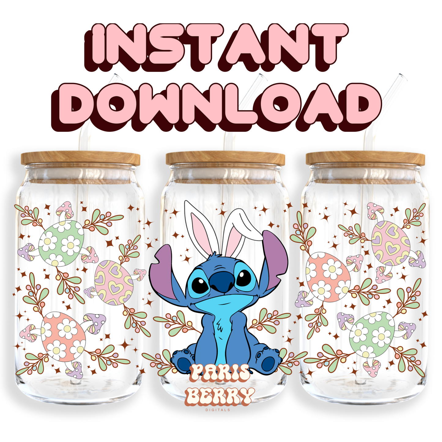 Cute Blue Bunny - 16oz PNG Cup Wrap | Instant Digital Download