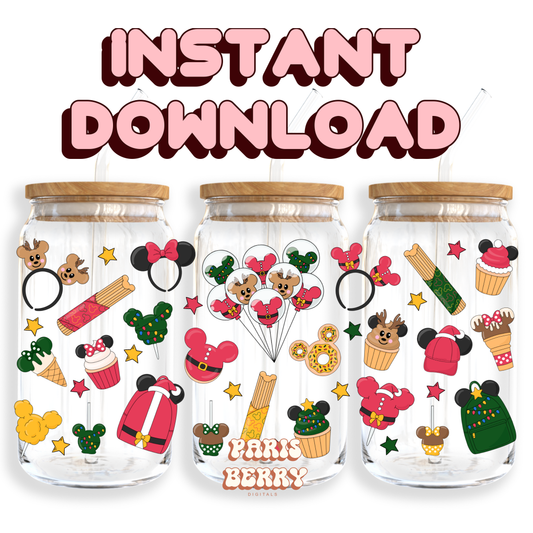 Christmas Mouse & Snacks - 16oz PNG Cup Wrap | Instant Digital Download