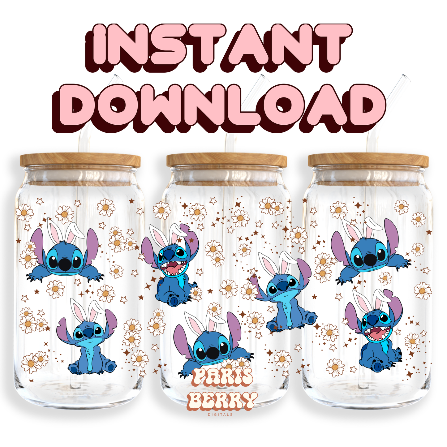 Cute Blue Bunnies - 16oz PNG Cup Wrap | Instant Digital Download