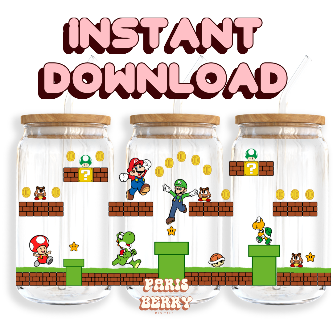 Super Bros World - 16oz PNG Cup Wrap | Instant Digital Download