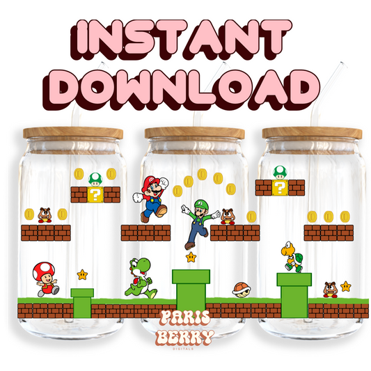 Super Bros World - 16oz PNG Cup Wrap | Instant Digital Download