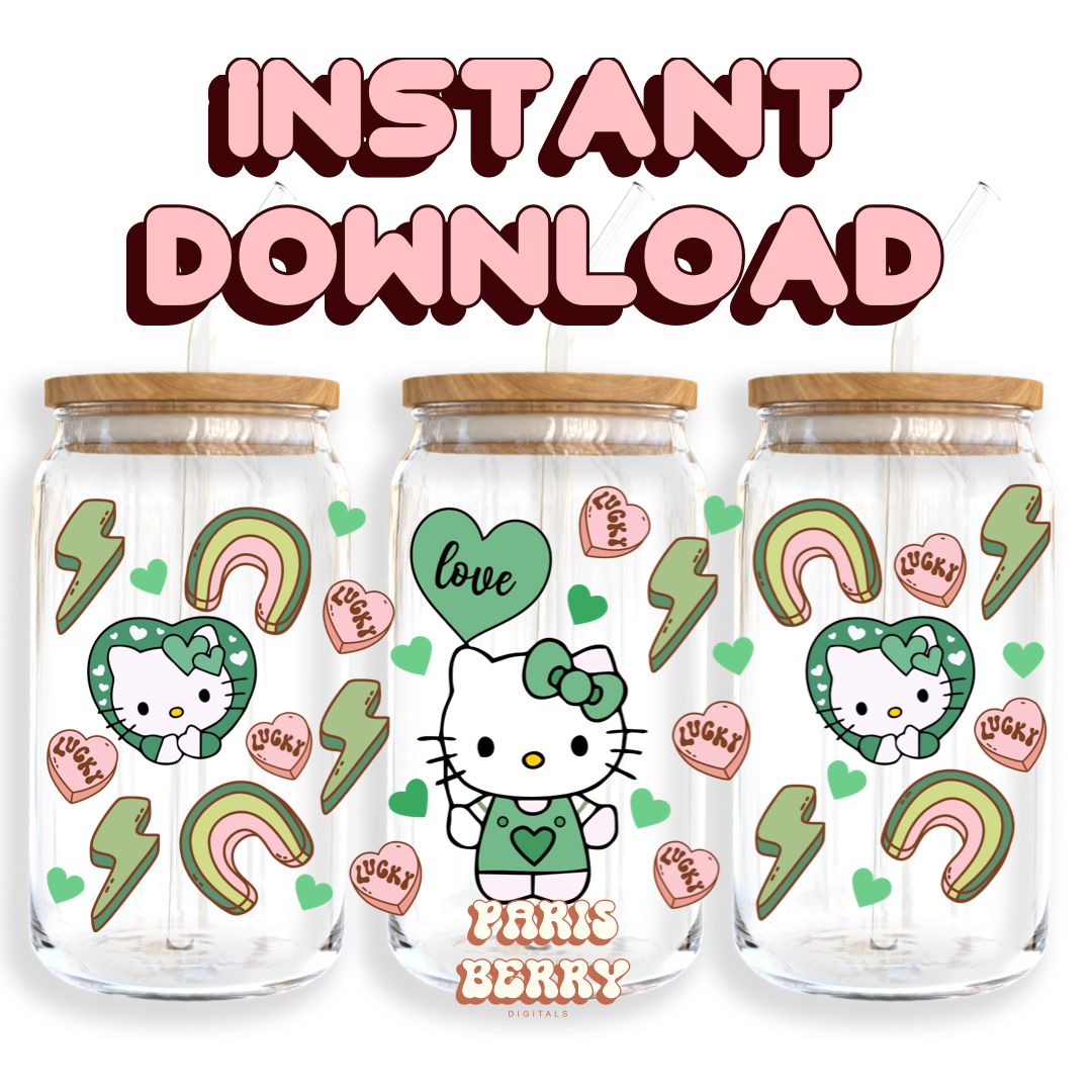 Cute H.Kitty Lucky Charm - 16oz PNG Cup Wrap | Instant Digital Download