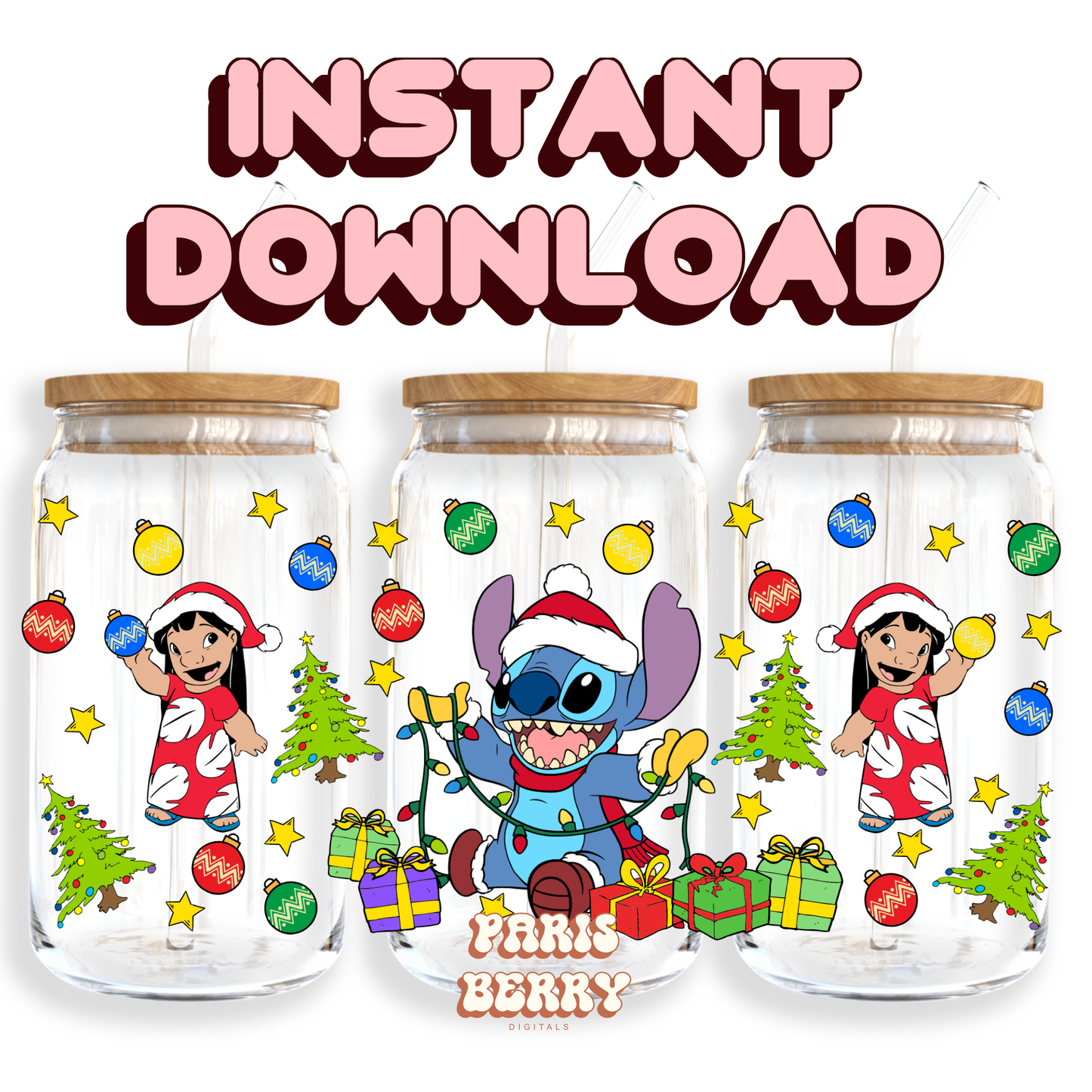 Cute Blue & Friend Christmas - 16oz PNG Cup Wrap | Instant Digital Download