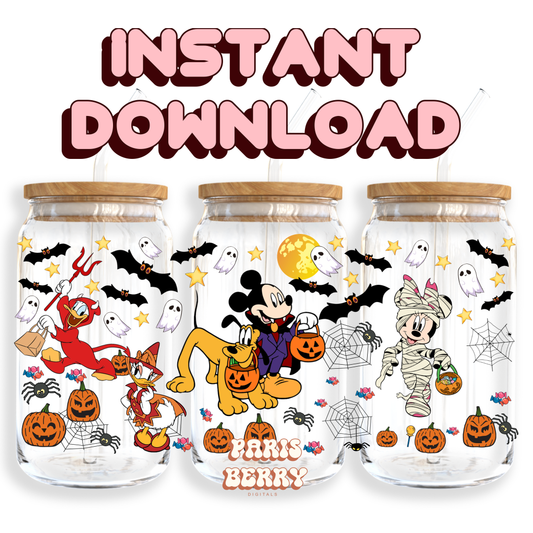 Spooky Mouse & Friends - 16oz PNG Cup Wrap | Instant Digital Download