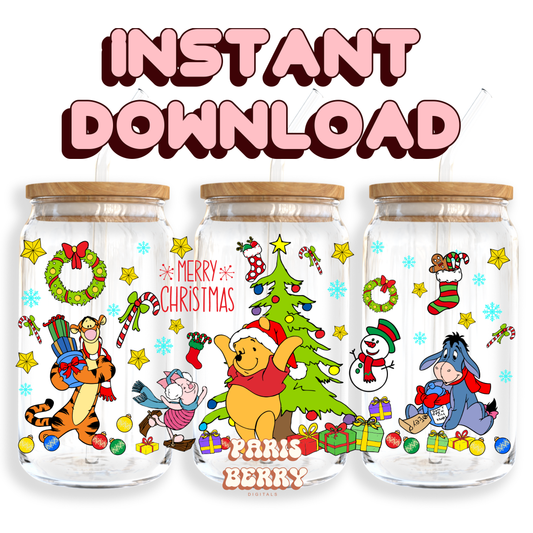 Honey Pooh Bear Christmas - 16oz PNG Cup Wrap | Instant Digital Download