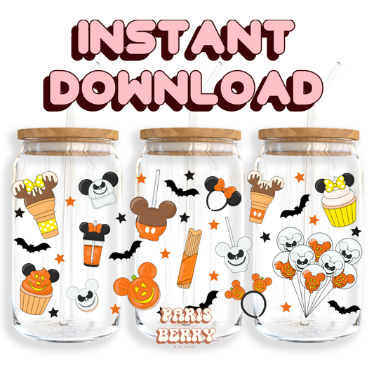 Spooky Mouse & Snacks - 16oz PNG Cup Wrap | Instant Digital Download