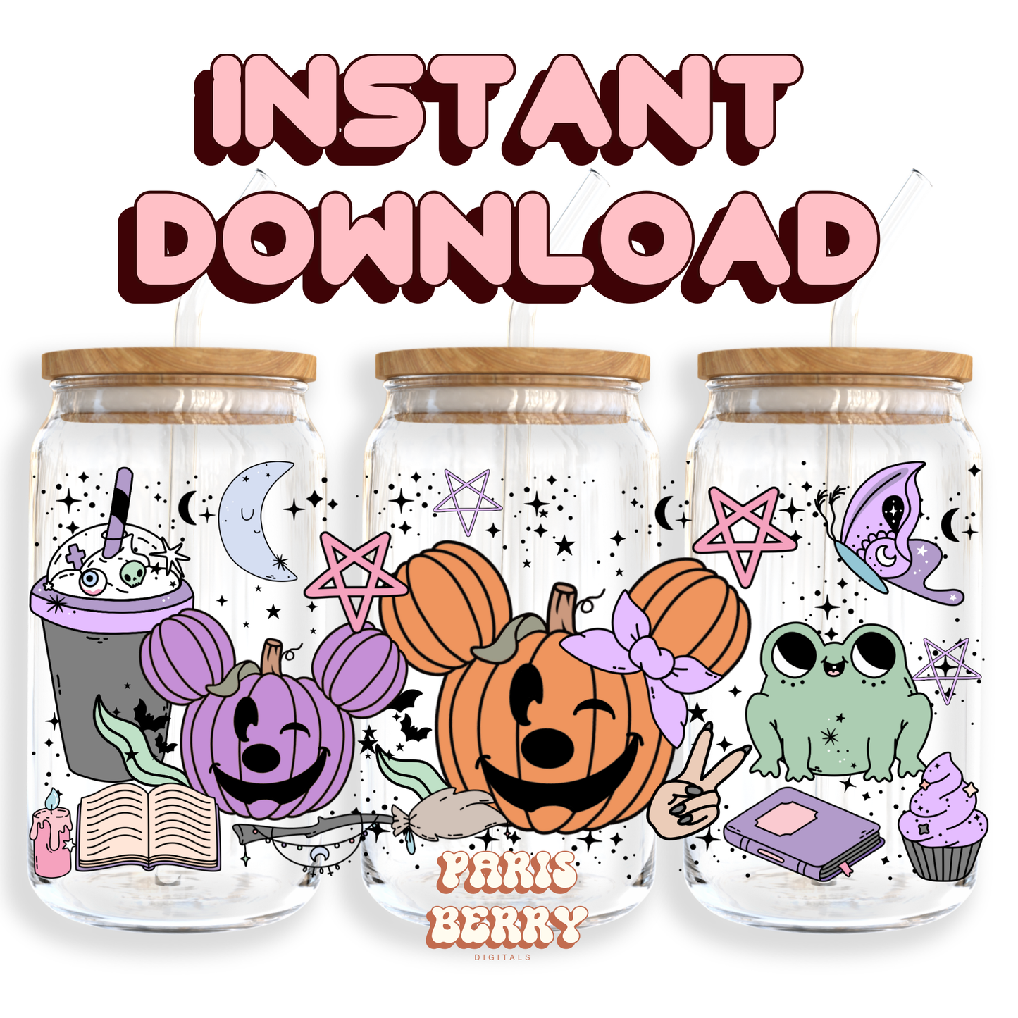 Spooky Mouse Study Vibe - 16oz PNG Cup Wrap | Instant Digital Download