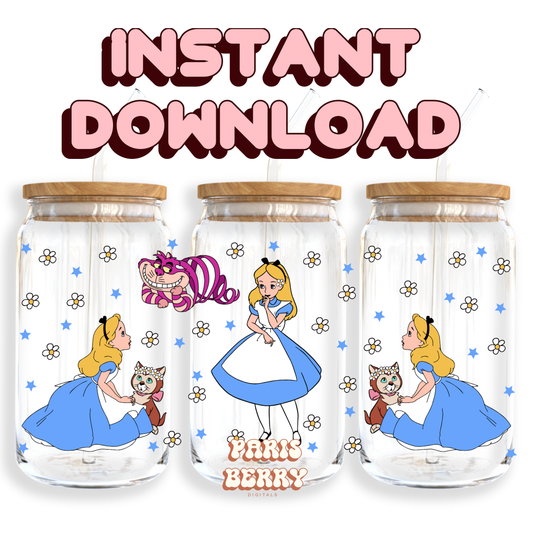 Alice Wonderland Princess - 16oz PNG Cup Wrap | Instant Digital Download