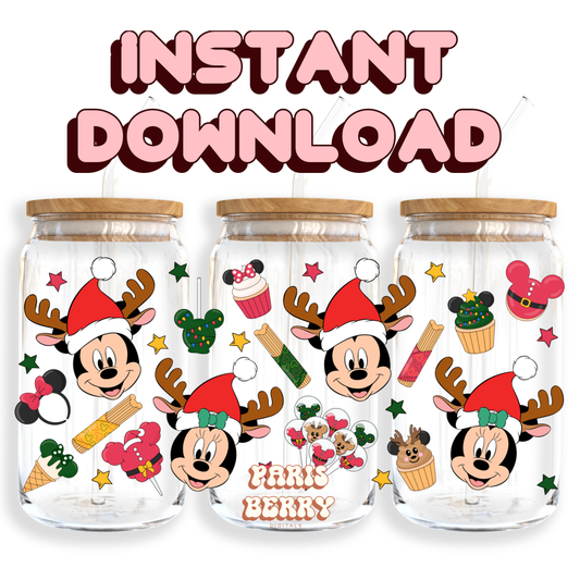 Christmas Holiday Mouse - 16oz PNG Cup Wrap | Instant Digital Download