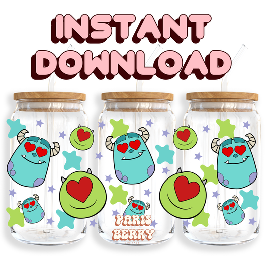 Cute Monster Friends - 16oz PNG Cup Wrap | Instant Digital Download