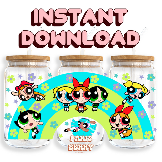 Super Power Rainbow Girls - 16oz PNG Cup Wrap | Instant Digital Download