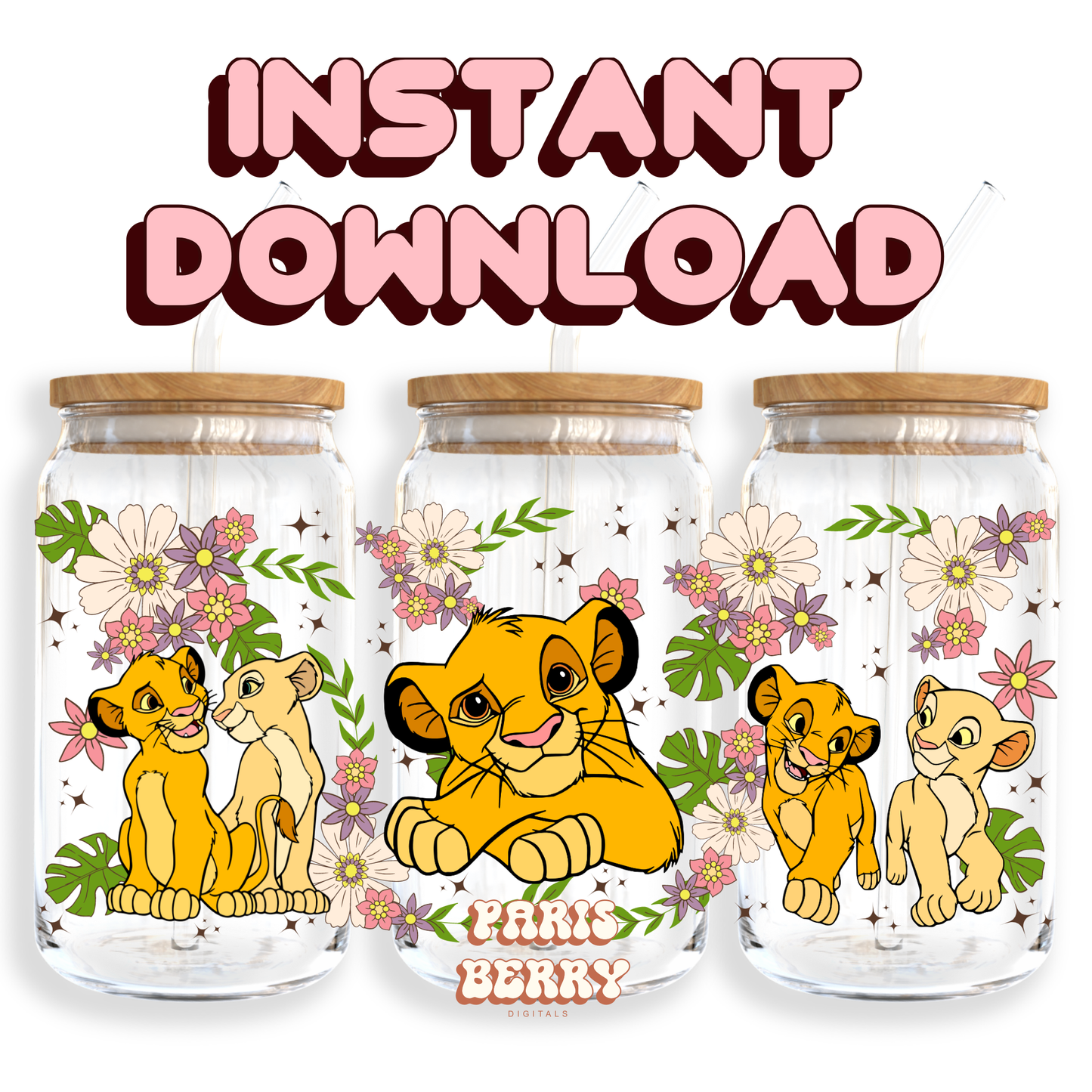 Spring Lion King Cubs - 16oz PNG Cup Wrap | Instant Digital Download