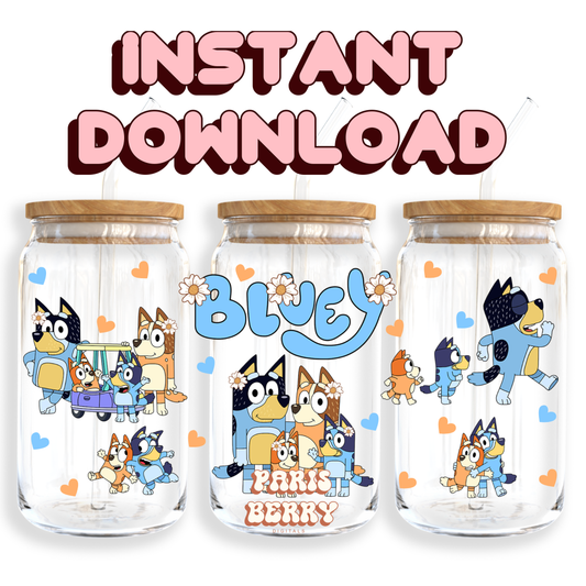 Cute Bluish Pup & Friends - 16oz PNG Cup Wrap | Instant Digital Download