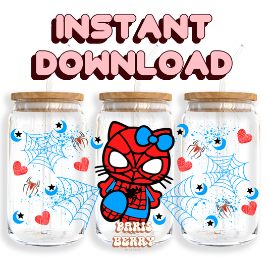 Cute Spider H.Kitty Girl - 16oz PNG Cup Wrap | Instant Digital Download