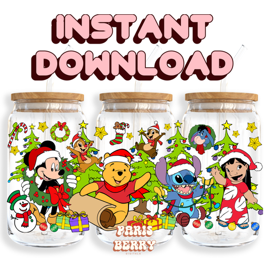 Christmas Mouse & Friends - 16oz PNG Cup Wrap | Instant Digital Download