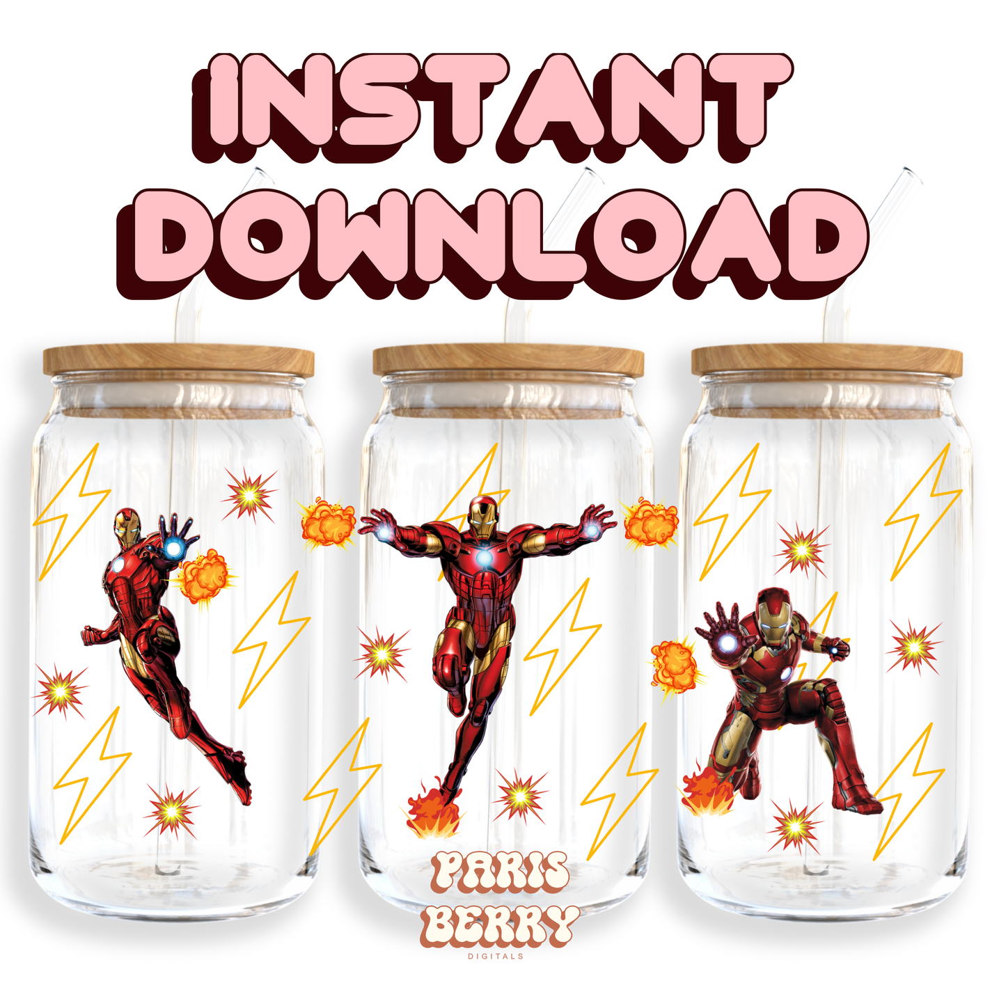 Iron Comic Man - 16oz PNG Cup Wrap | Instant Digital Download