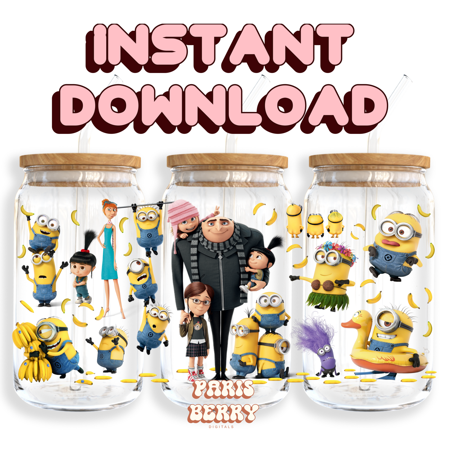 Cute Minions - 16oz PNG Cup Wrap | Instant Digital Download