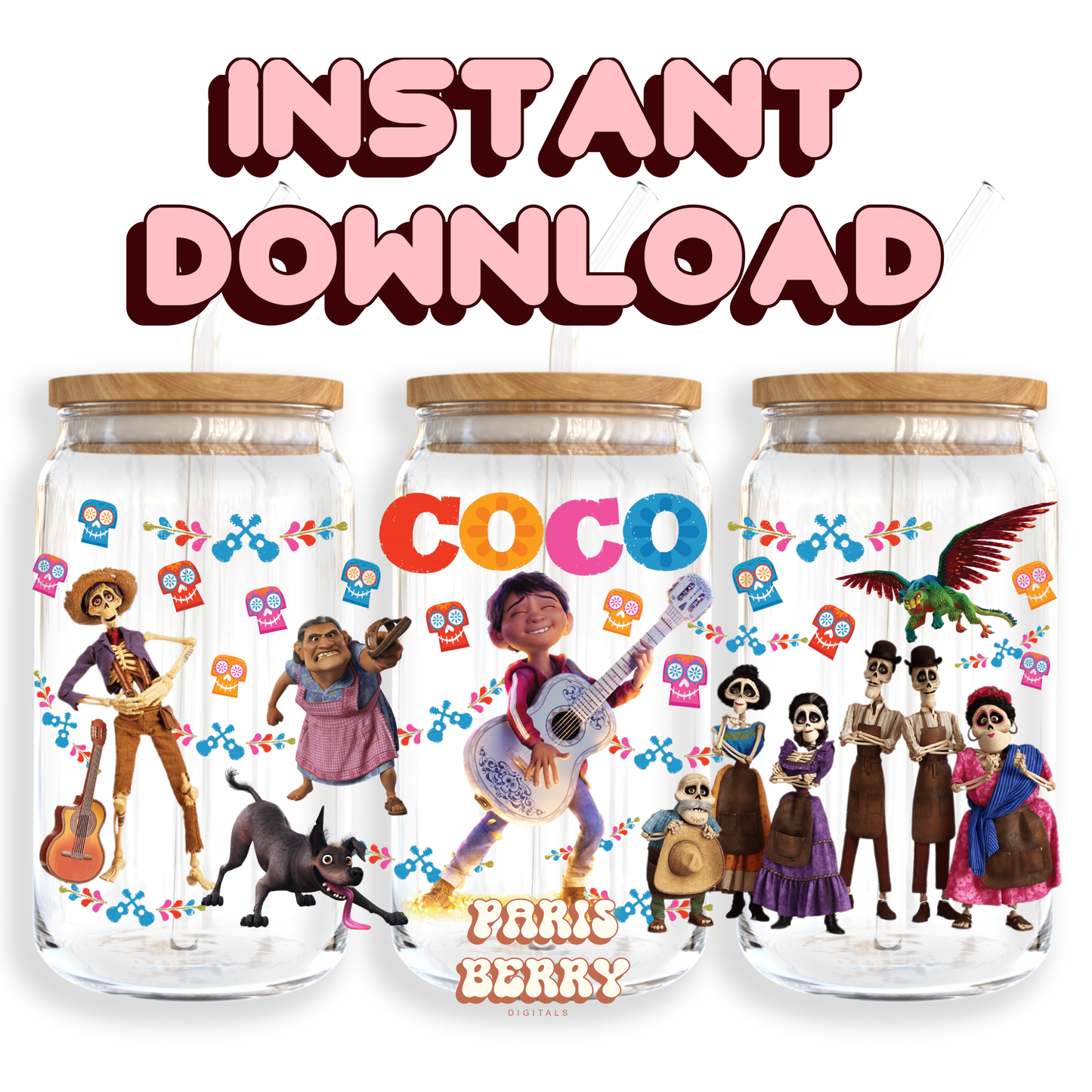 Coco Family - 16oz PNG Cup Wrap | Instant Digital Download