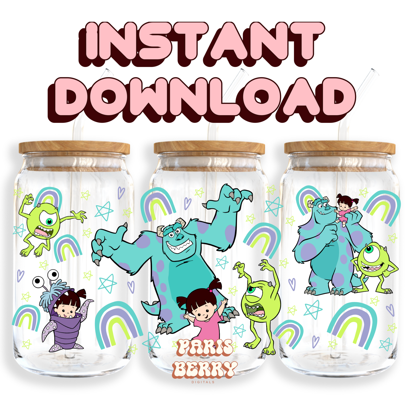 Boo Monsters - 16oz PNG Cup Wrap | Instant Digital Download